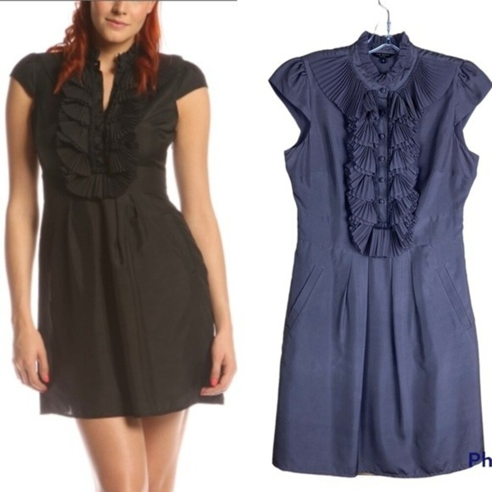 Ted Baker London Pandy Silk Frill Detail Cocktail Mini Dress Dusty Purple Size 2 - Picture 3 of 8
